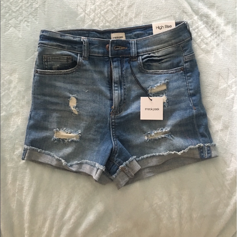 High rise denim shorts